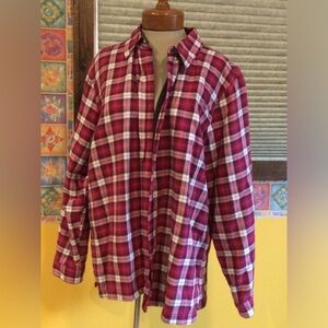 L.L. Bean Red Plaid Button Down Fleece Lined Flannel (XL)